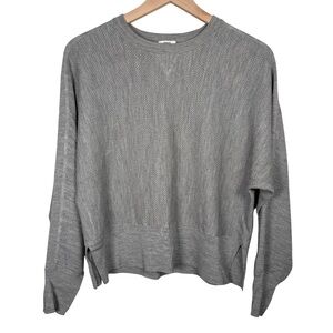 Vince Wool Silk Waffle Knit Gray Boxy Dolman Sleeve Sweater Size M